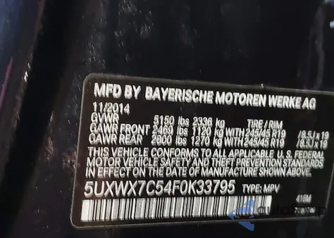 2015 BMW X3 xDrive35I z USA, uszkodzony, nr VIN 5UXWX7C54F0K33795